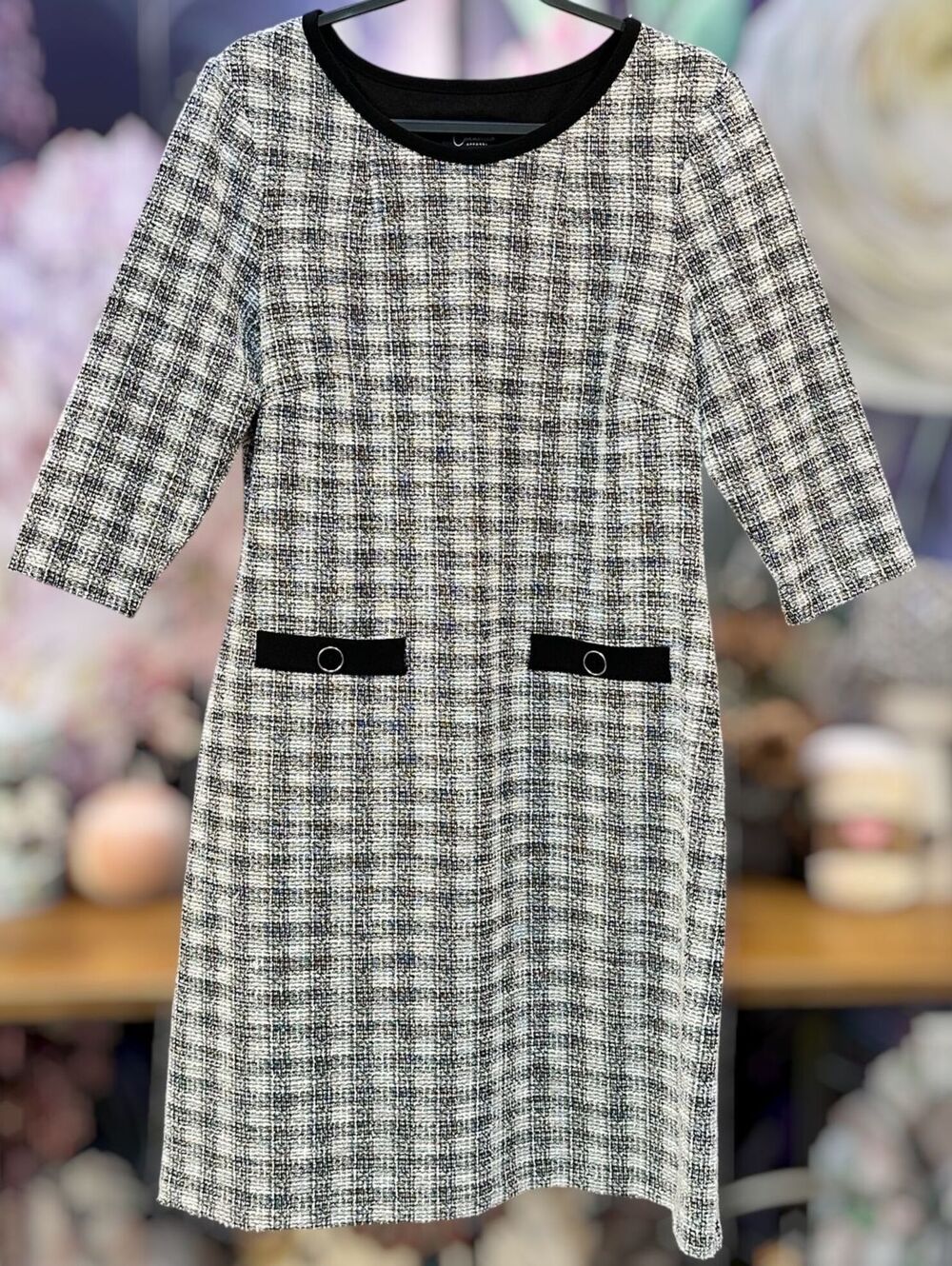 Tweed Shift Dress 12 Boucle Metallic Mod Preppy Black White Connected Apparel